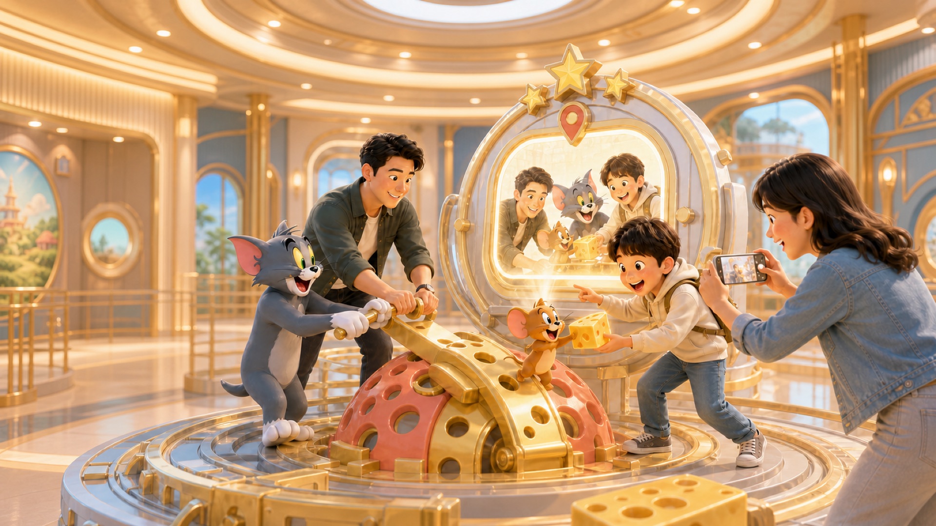 Family, Tom and Jerry share a playful indoor memory